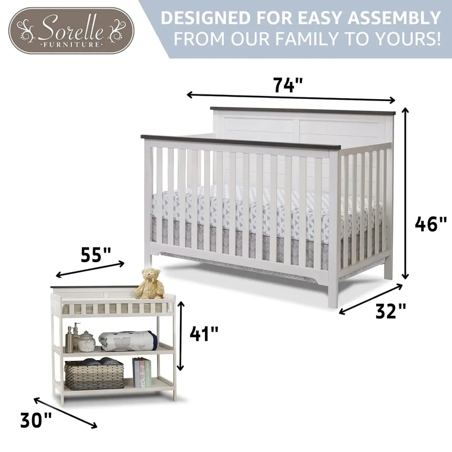 Farmhouse 3-Piece Nursery Set With Convertible Crib, Dresser, Changing Table