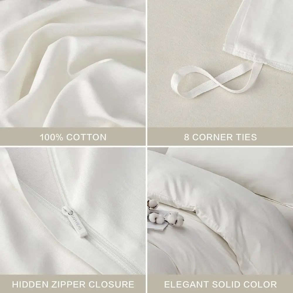 Queen Organic Cotton Duvet Cover Set, Soft Zippered & Tied Bedding, 100% Cotton, Comforter Not Included