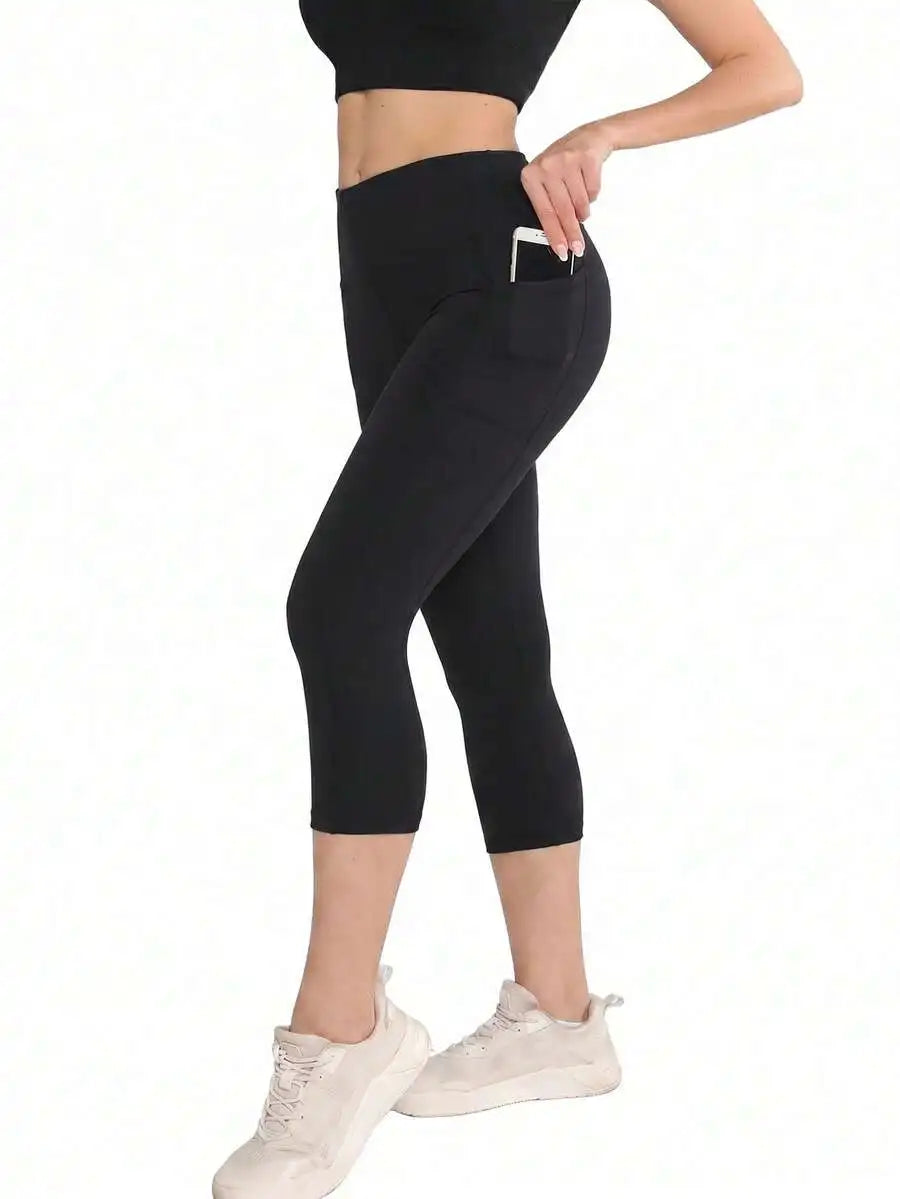 Women's High Waist Pocket Capri Leggings For Yoga And Workout