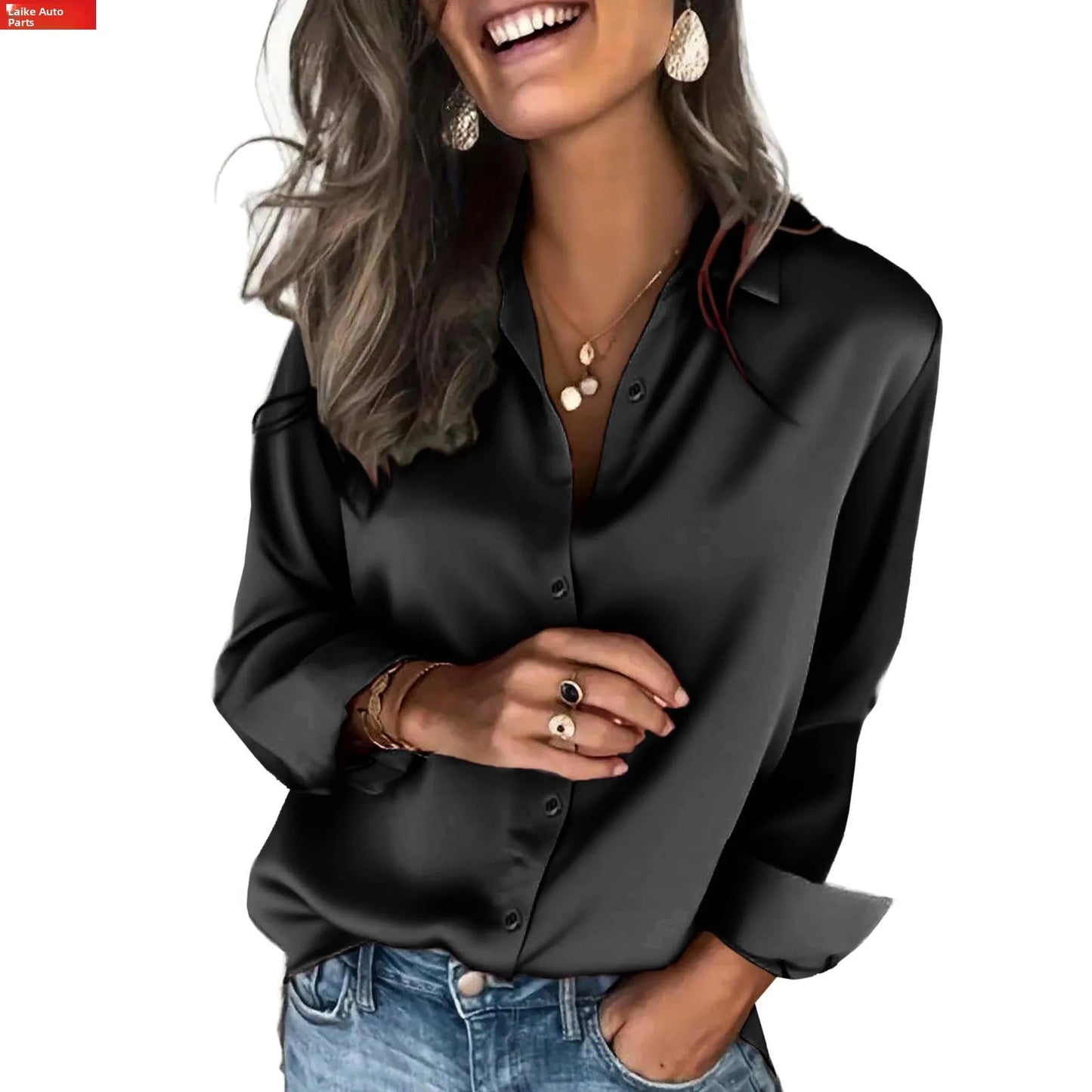 Others Silk Satin Shirt Long Sleeve Business Casual