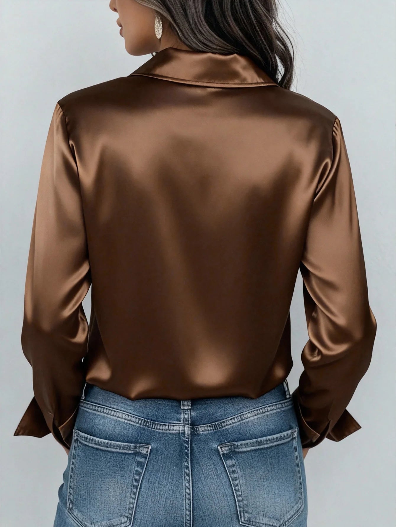 Satin Button Up Blouse Office Wear Elegant Collared Design