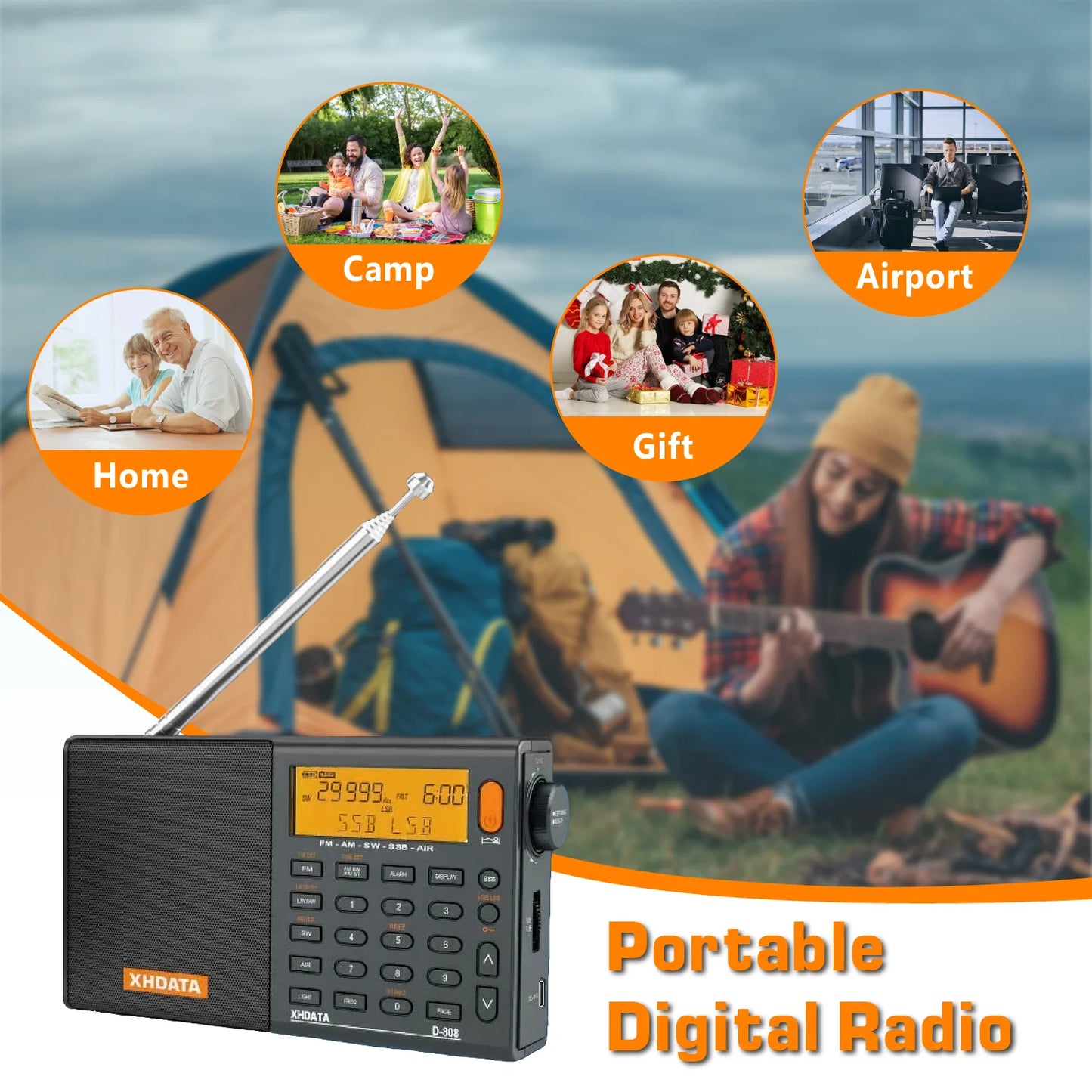 XHDATA D808 Portable Multiband Radio With AM FM SW