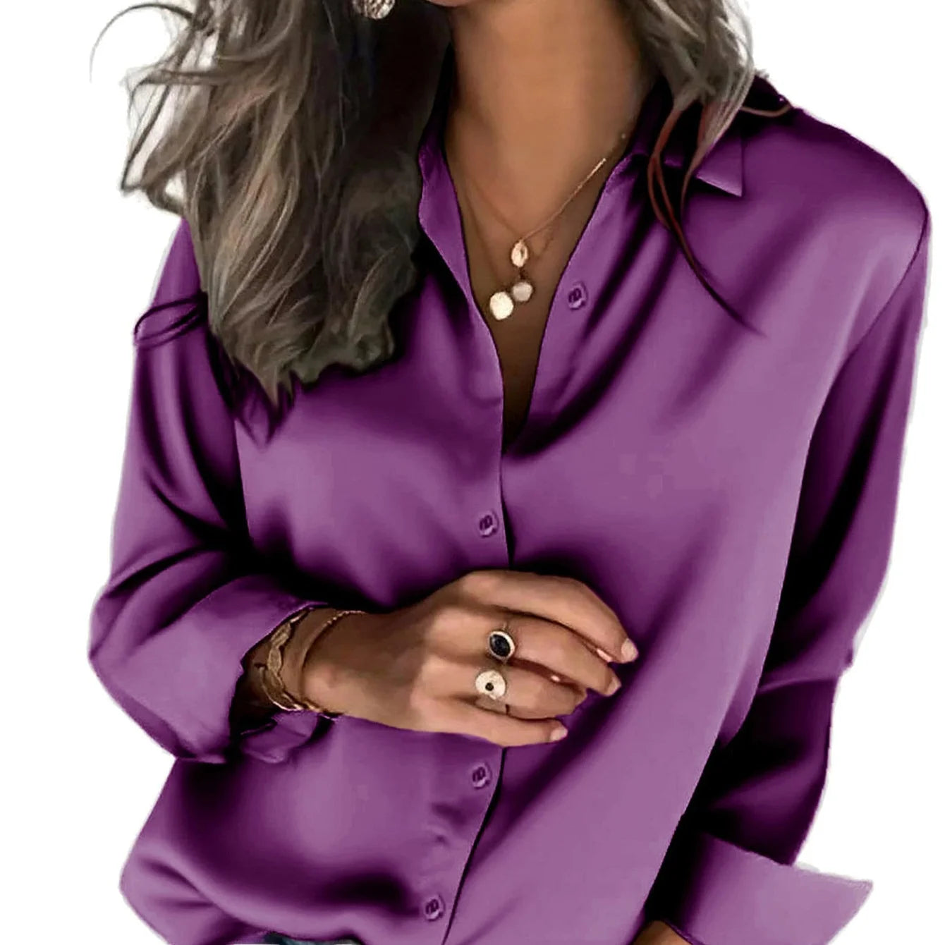 Others Silk Satin Shirt Long Sleeve Modern Office Wear