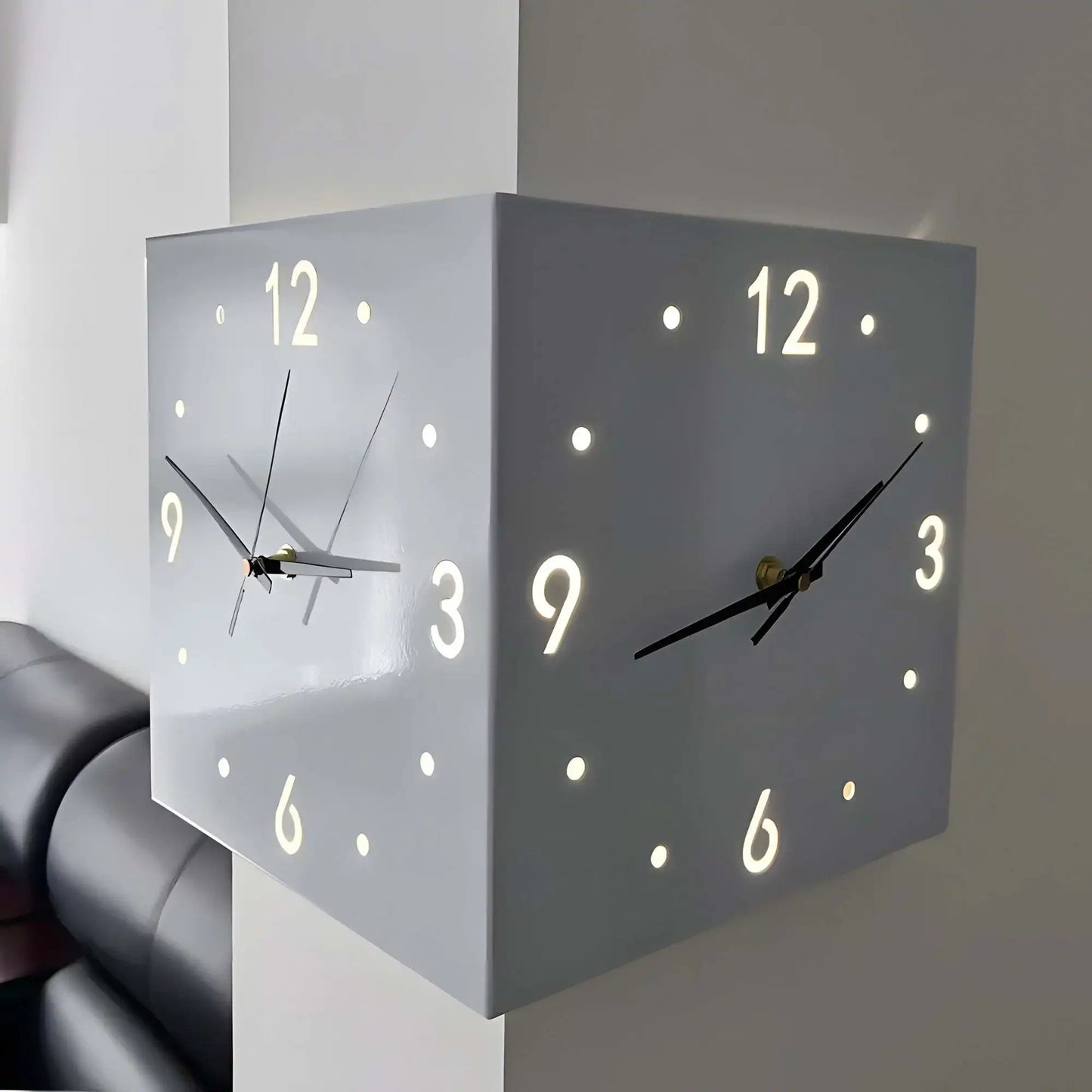 Corner Modern Wall Clock Double Sided Luminous Mute Quartz