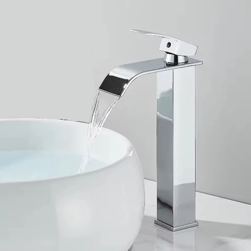 Stainless Steel Basin Faucet Waterfall Bathroom Deck Mount Single Lever