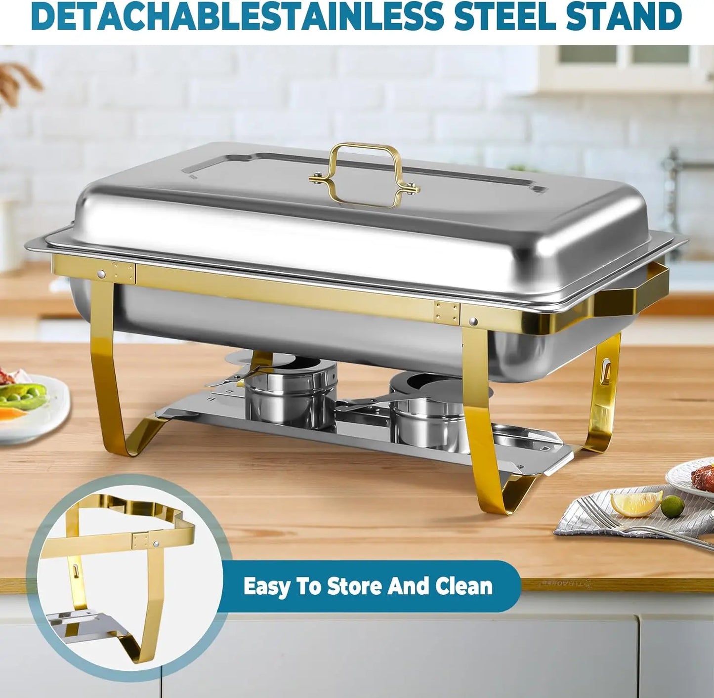 Chafing Dishes Buffet Set Semi Gold Plated Stainless Steel Rectangular