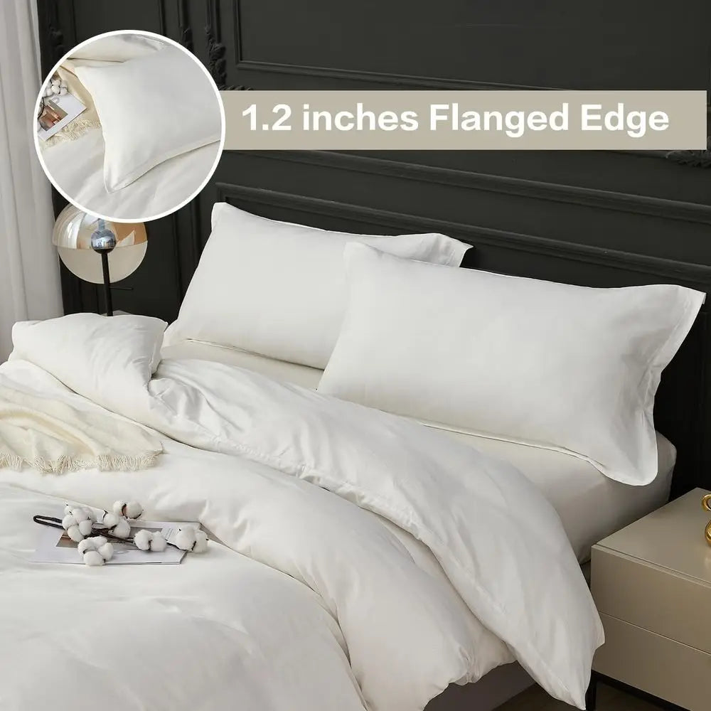 Queen Organic Cotton Duvet Cover Set, Soft Zippered & Tied Bedding, 100% Cotton, Comforter Not Included