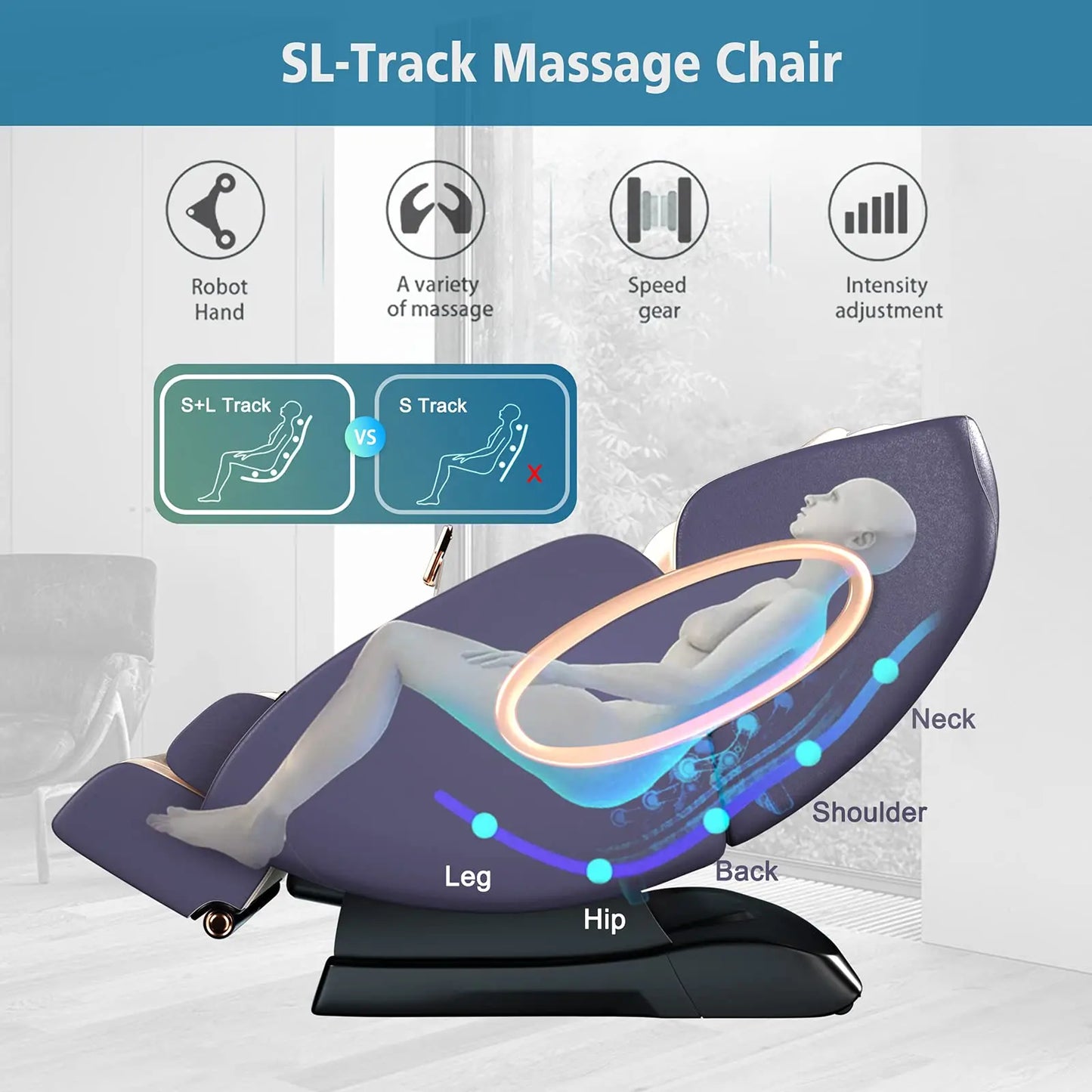 APP Control 4D Massage Chair SLTrack Full Body Shiatsu Recliner
