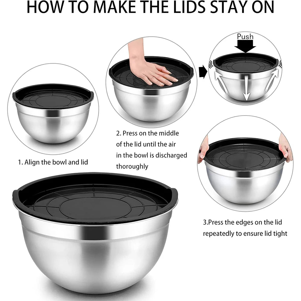 LMETJMA Stainless Steel Mixing Bowls With Durable Silicone Bases