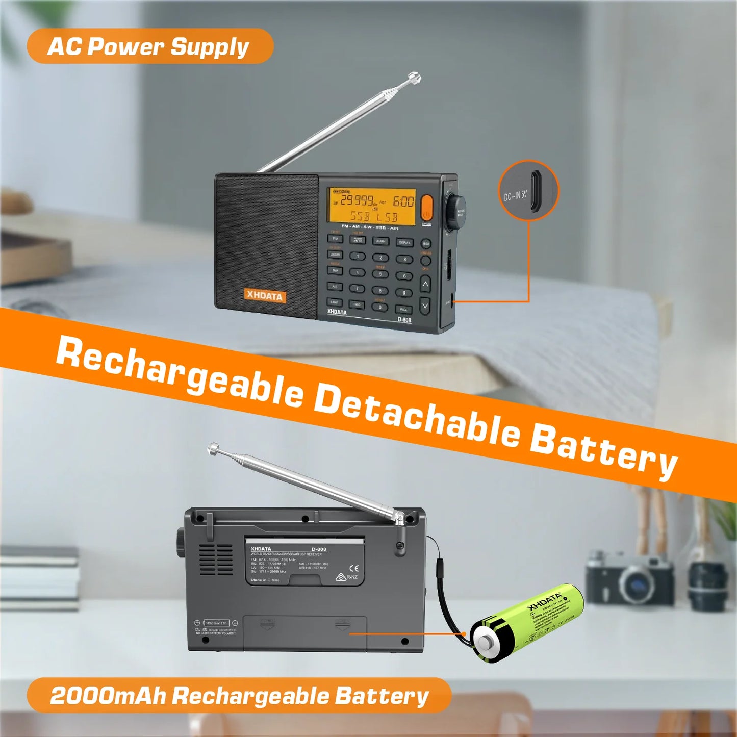 XHDATA D808 Portable Multiband Radio With AM FM SW