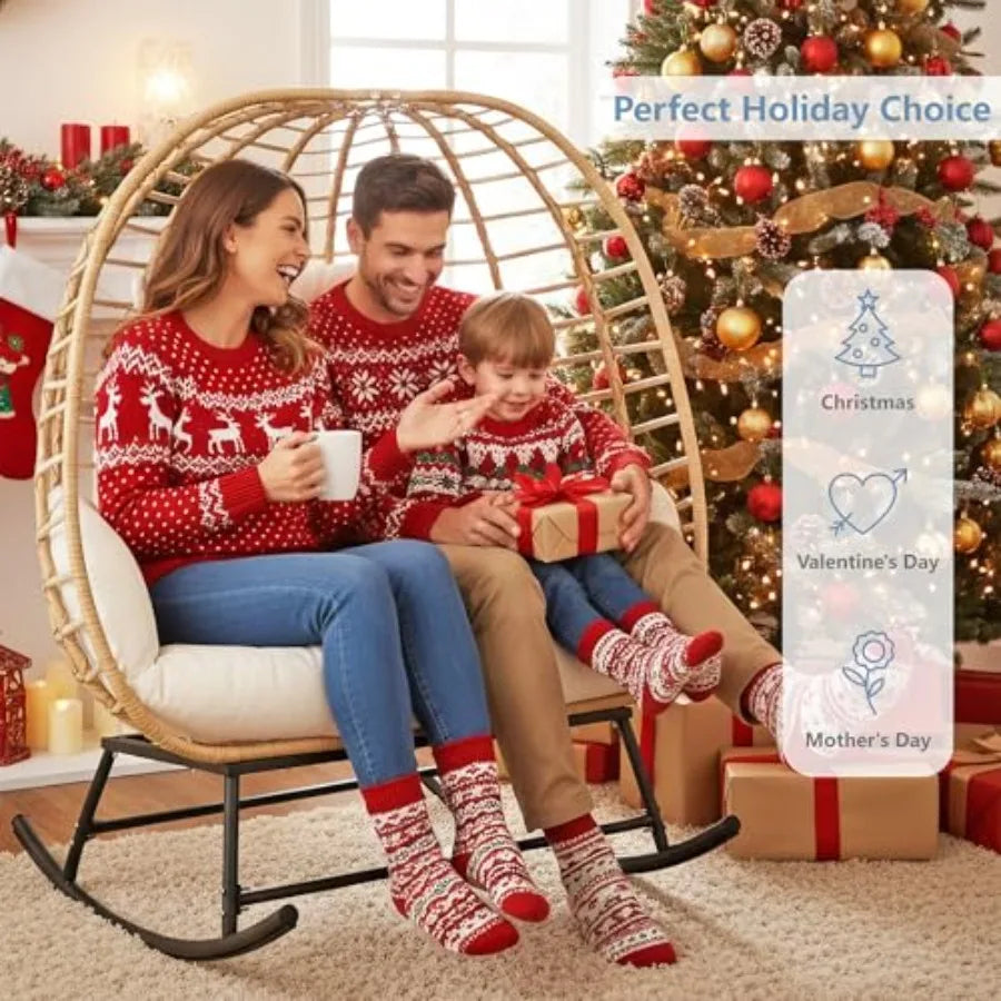 Double Wicker Egg Rocking Chair Outdoor Indoor Swing Loveseat