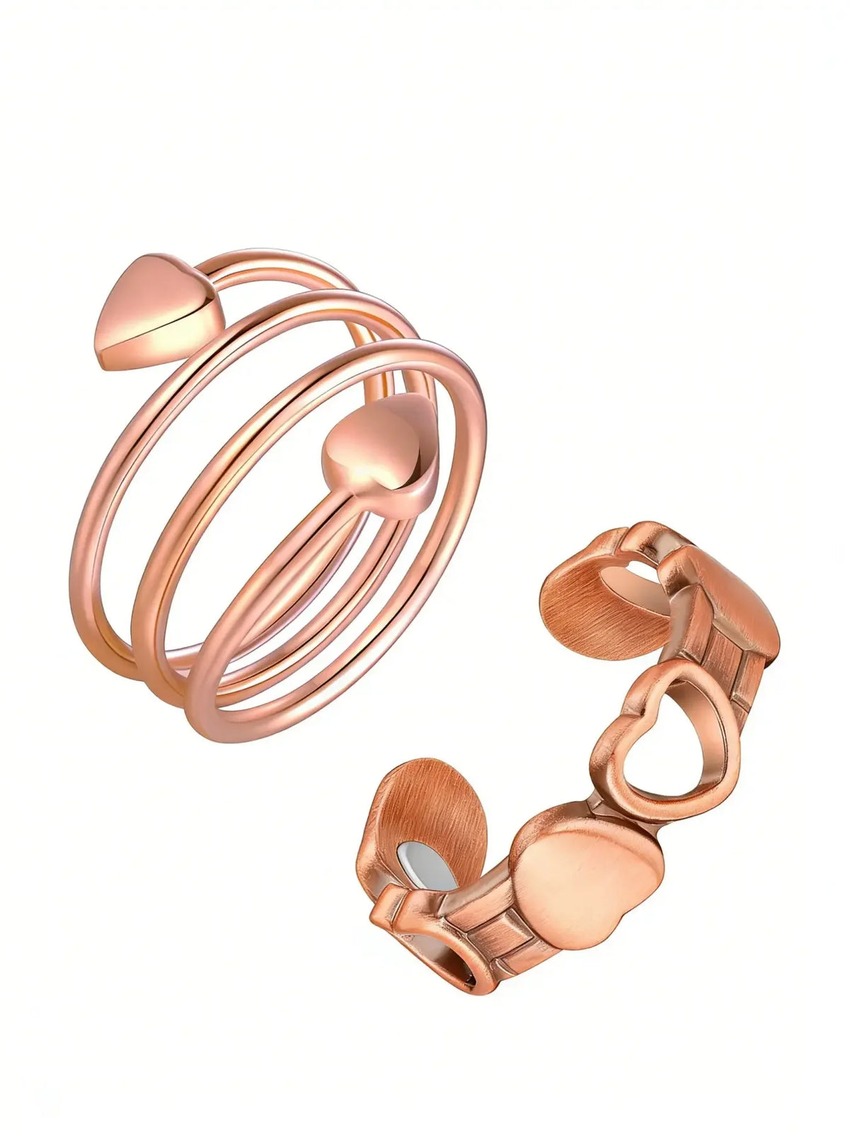 Pure Copper Open Heart Ring With Elegant Platinum Finish