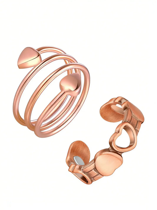 Pure Copper Open Heart Ring With Elegant Platinum Finish