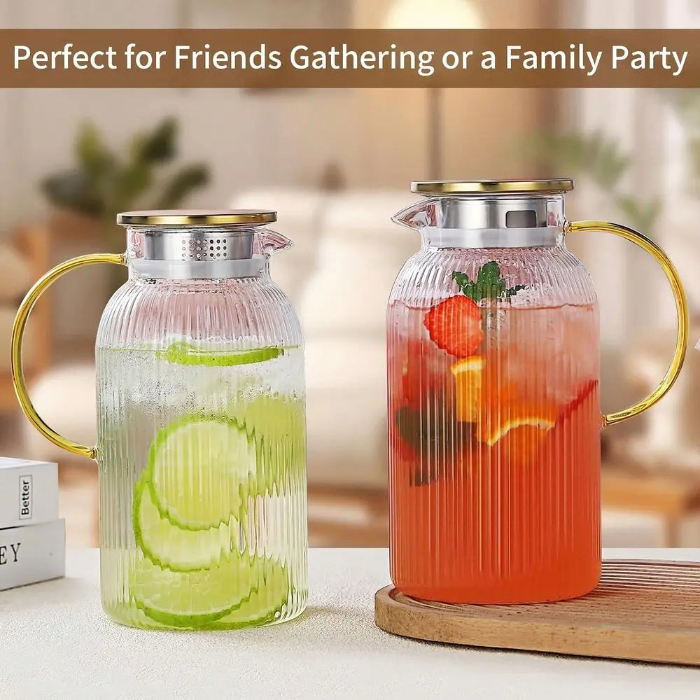 Glass Water Pitcher Set With Lid For Juices And Coffee