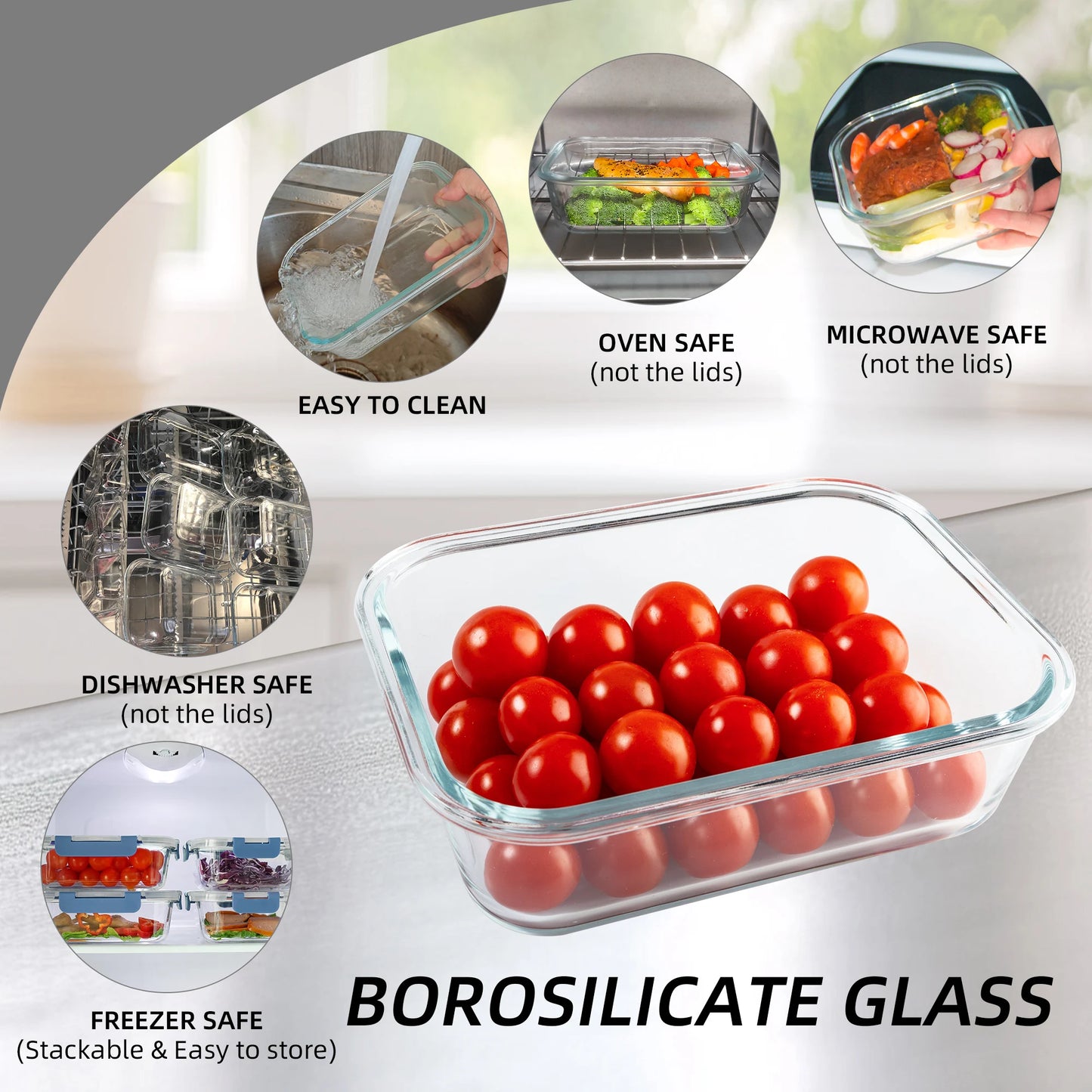 16 Piece Glass Food Storage Containers Set Leakproof And Airtight
