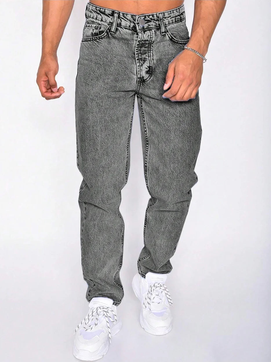 Loose Gray Jeans For Men Warm For Autumn And Winter