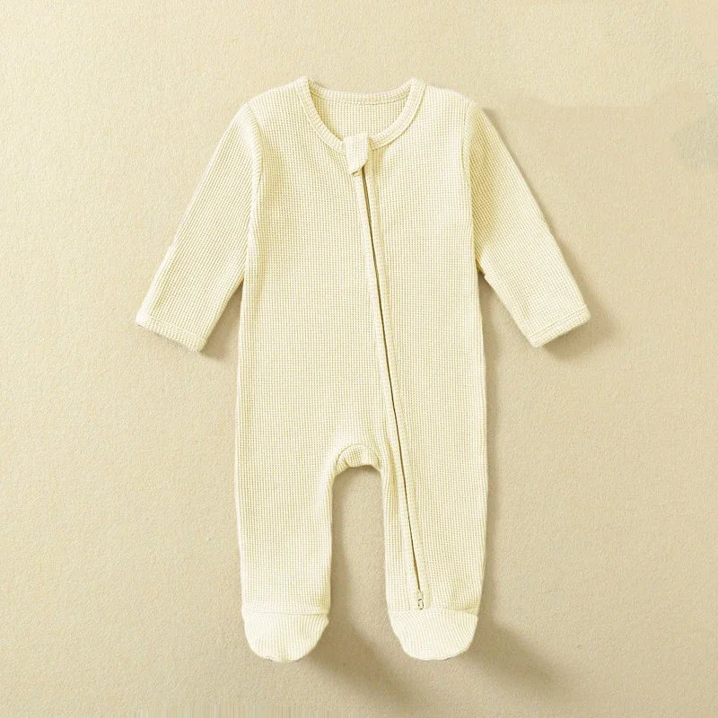 Organic Cotton Baby Romper Zipper Footed Sleepsuits Waffle