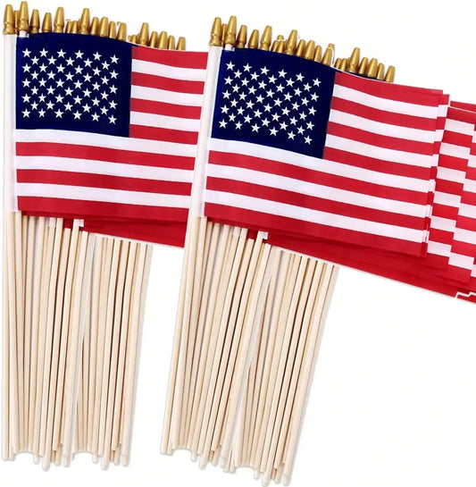 100 Pack Small American Flags On Stick For Outdoor Decoration