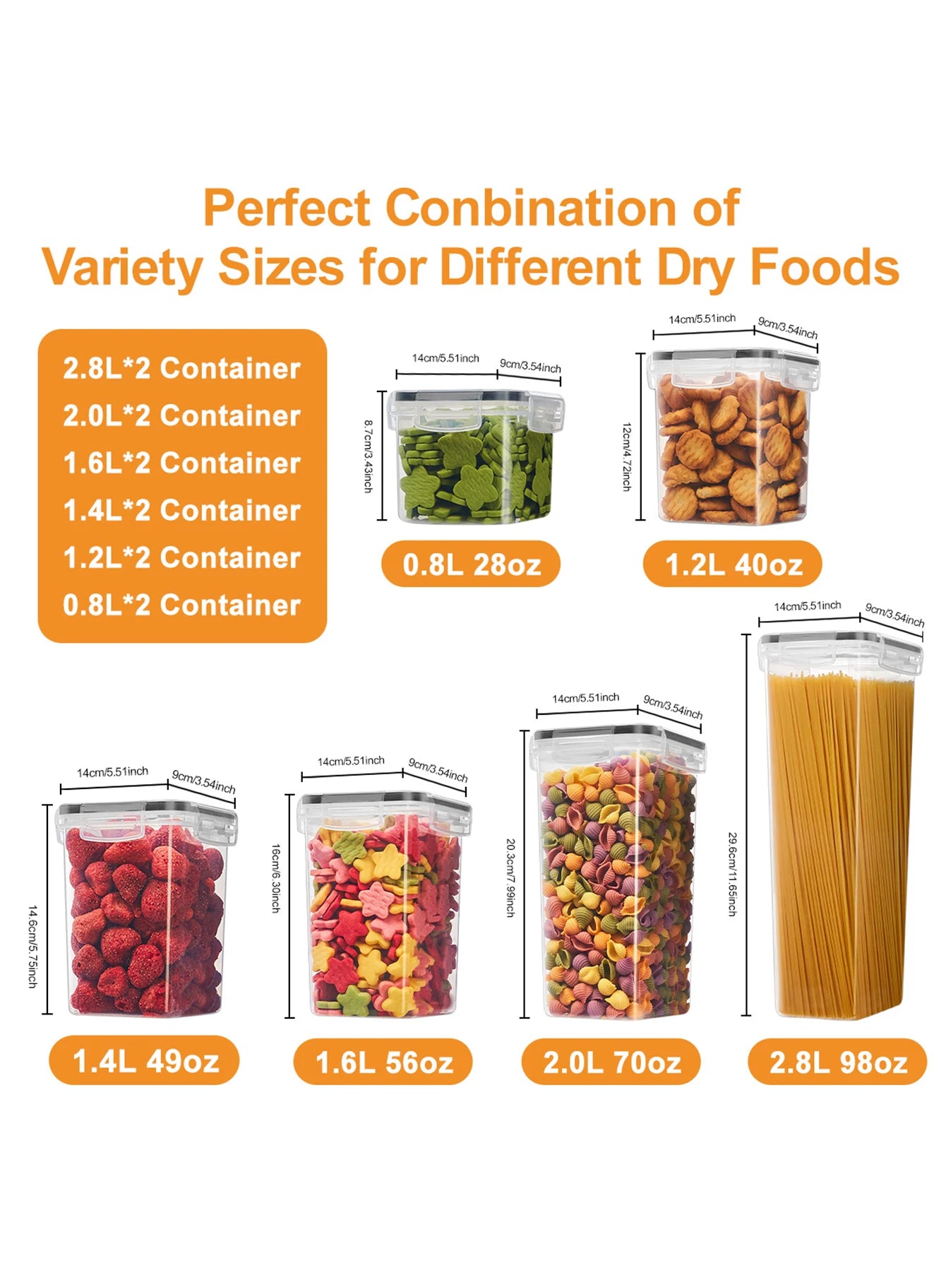 24 Piece Sealed Food Storage Containers With Lids For Grains Rice Pasta Nuts