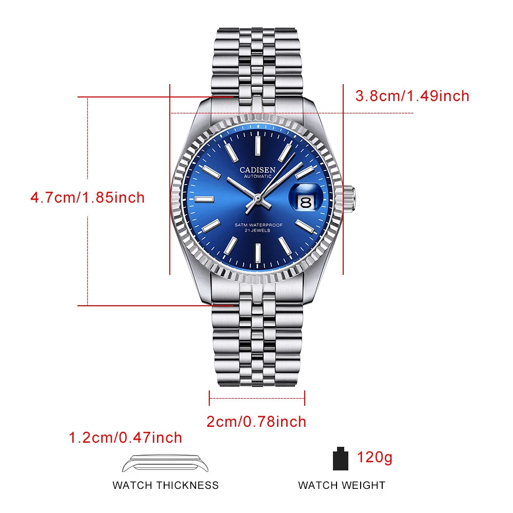 Cadisen Automatic Mechanical Watch For Men Miyota 8215 Stainless Steel