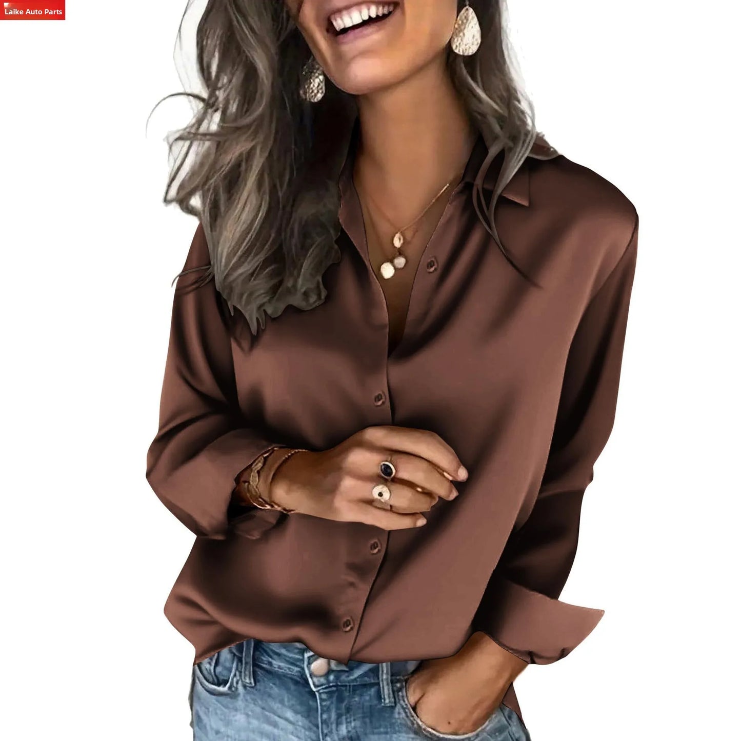 Others Silk Satin Shirt Long Sleeve Business Casual