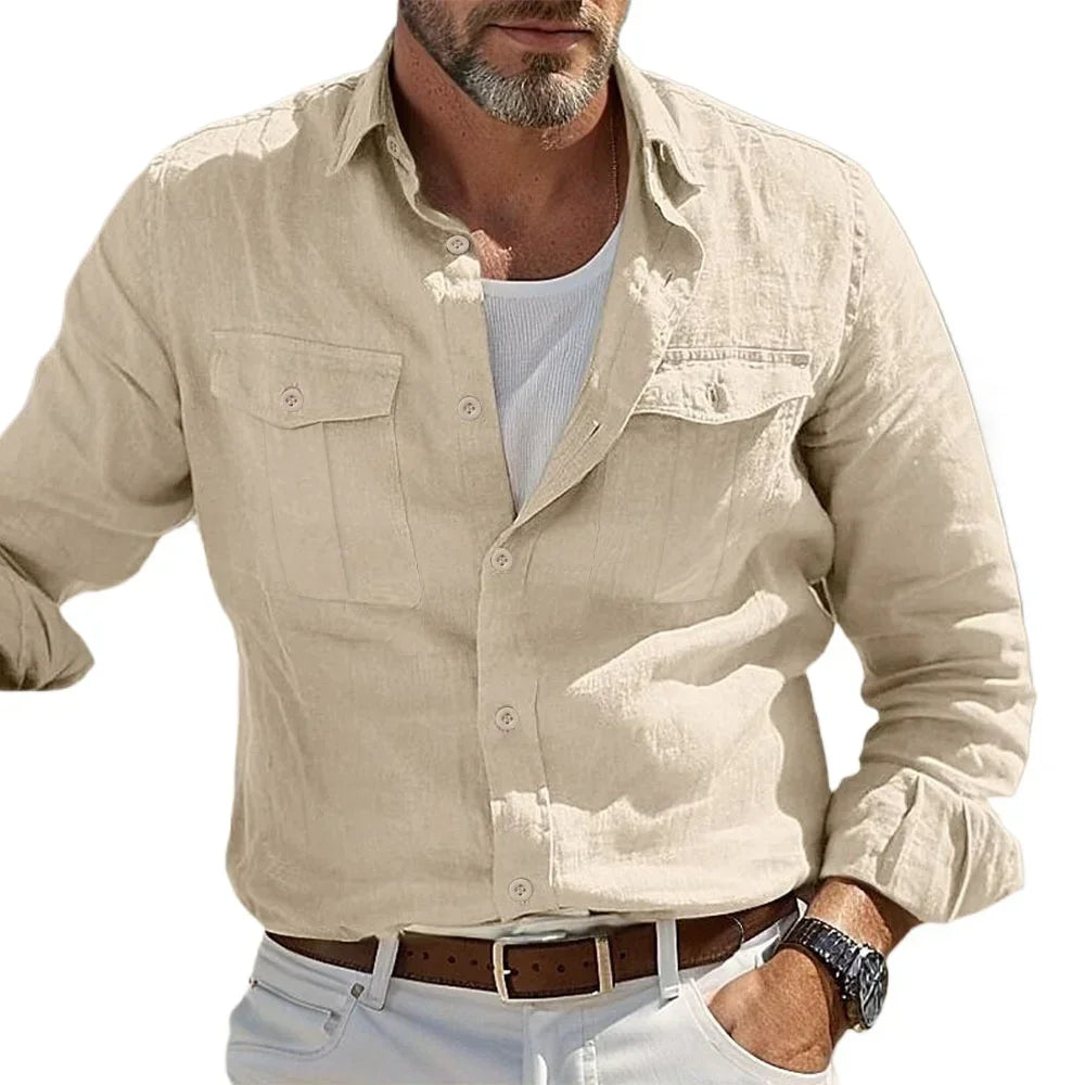 FURCW Men's Casual Cotton Linen Shirt Hawaiian Breathable