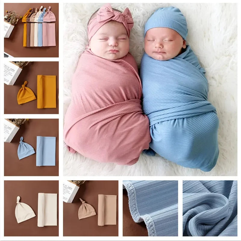 Solid Color Newborn Photography Blanket Headband Set
