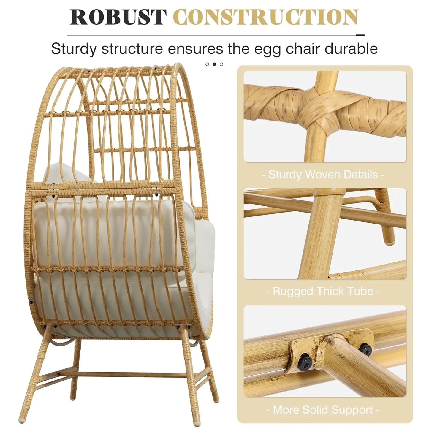 Oversized Egg Chair Indoor Outdoor Rattan Hanging Chair With Cushion 350LBS