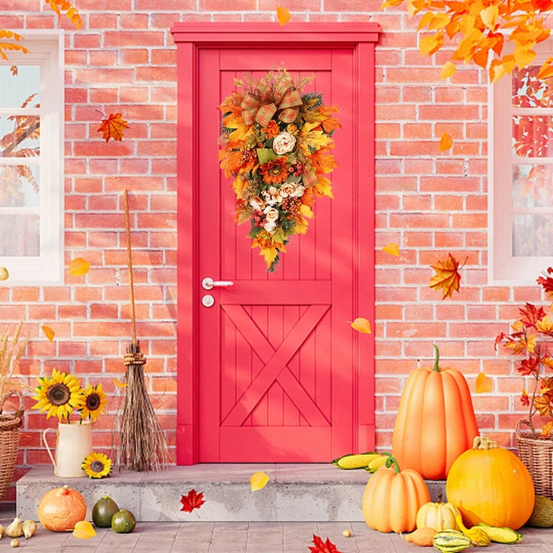 Thanksgiving Door Wreath With Fall Leaves And Berry Peony Garland