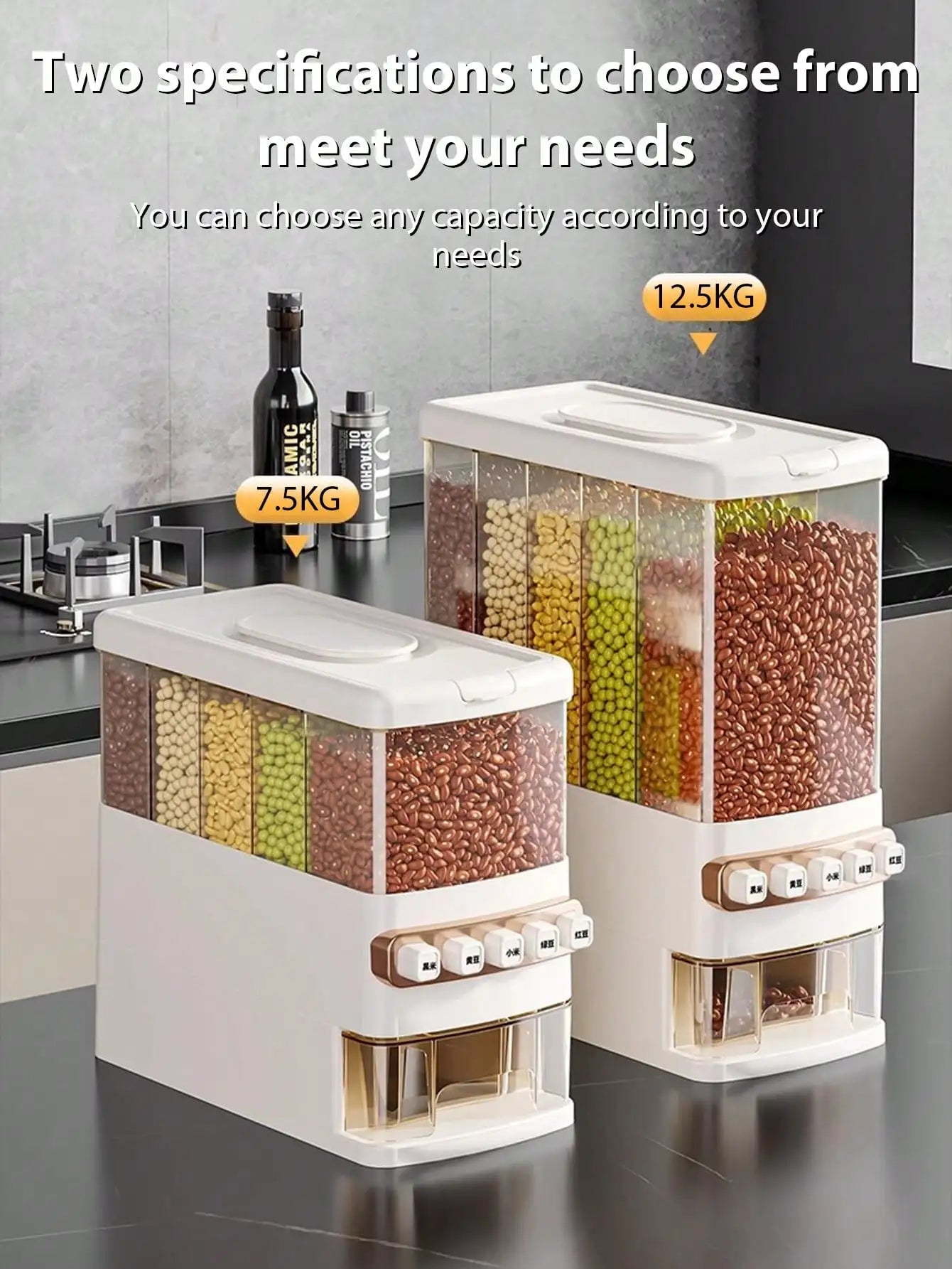 5 In 1 Grain Dispenser Storage Jar With Lids