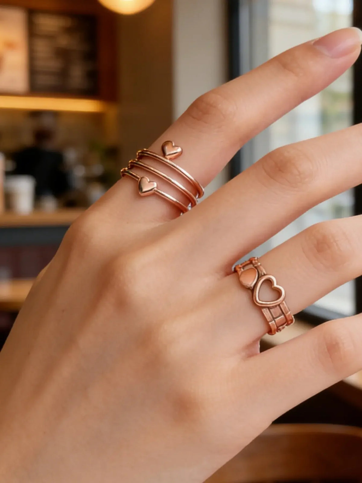 Pure Copper Open Heart Ring With Elegant Platinum Finish