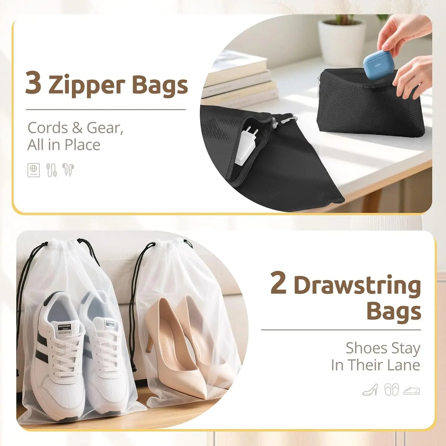 22 Piece Travel Packing Cubes Set Organizers Clothes Toiletries Essentials