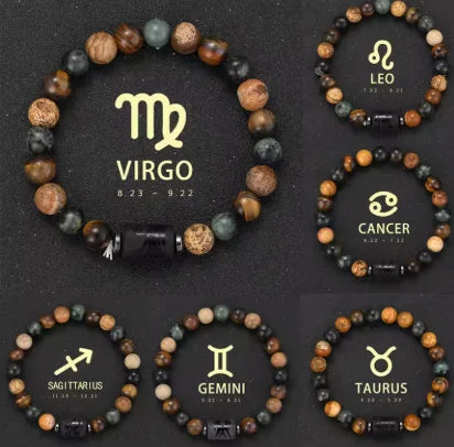 Lucky 12 Constellation Tiger Eye Bracelet Unisex Zodiac