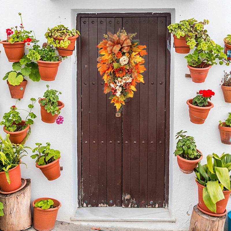 Thanksgiving Door Wreath With Fall Leaves And Berry Peony Garland