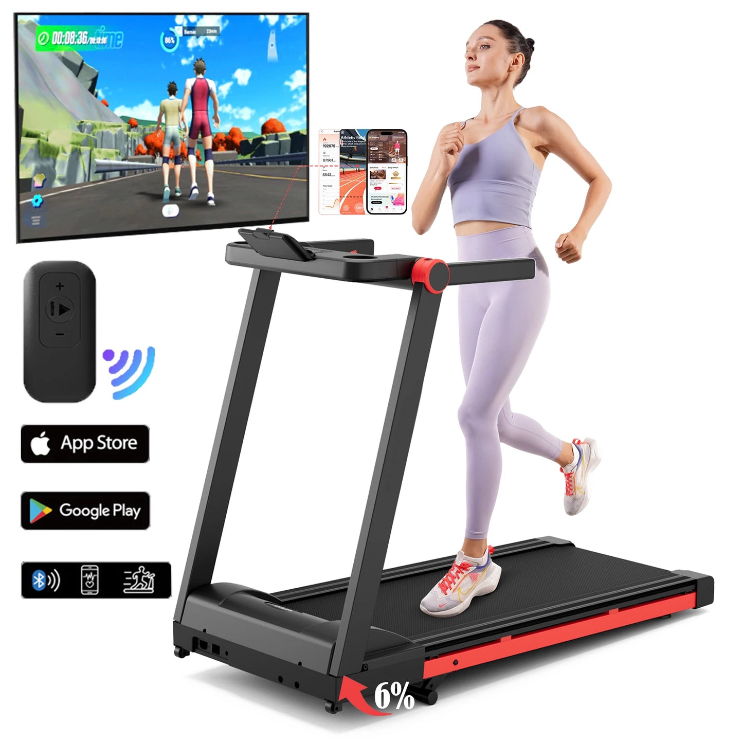 ThreePointFiveHP Foldable Incline Treadmill With Handle Bar Holder And App