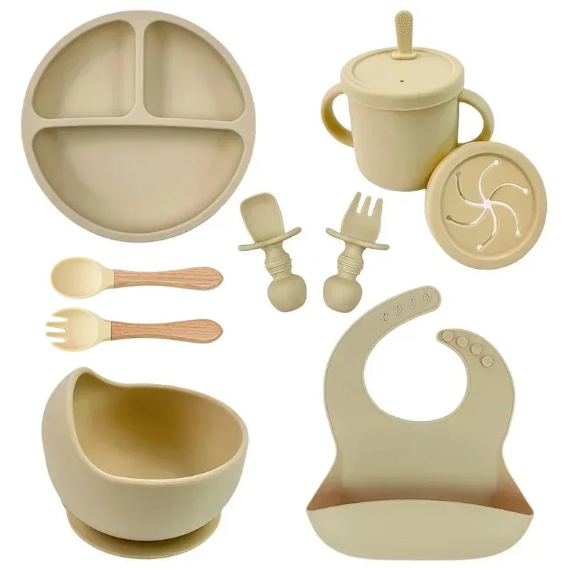 Premium Silicone Baby Dish Set With Suction Bowl And Utensils