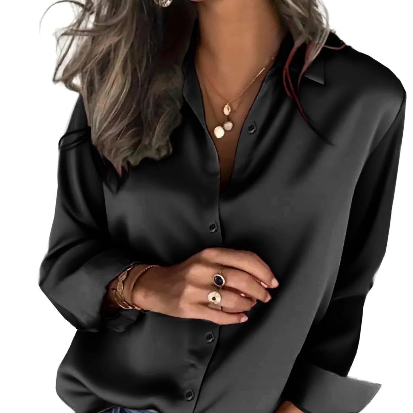 Others Silk Satin Shirt Long Sleeve Modern Office Wear