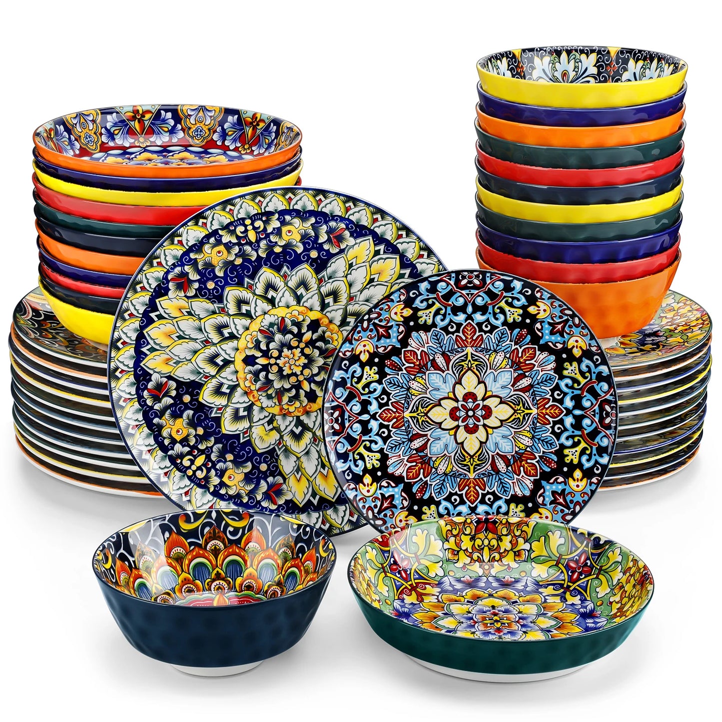 MALACASA Ceramic Dinnerware Set Stoneware Bohemian Style