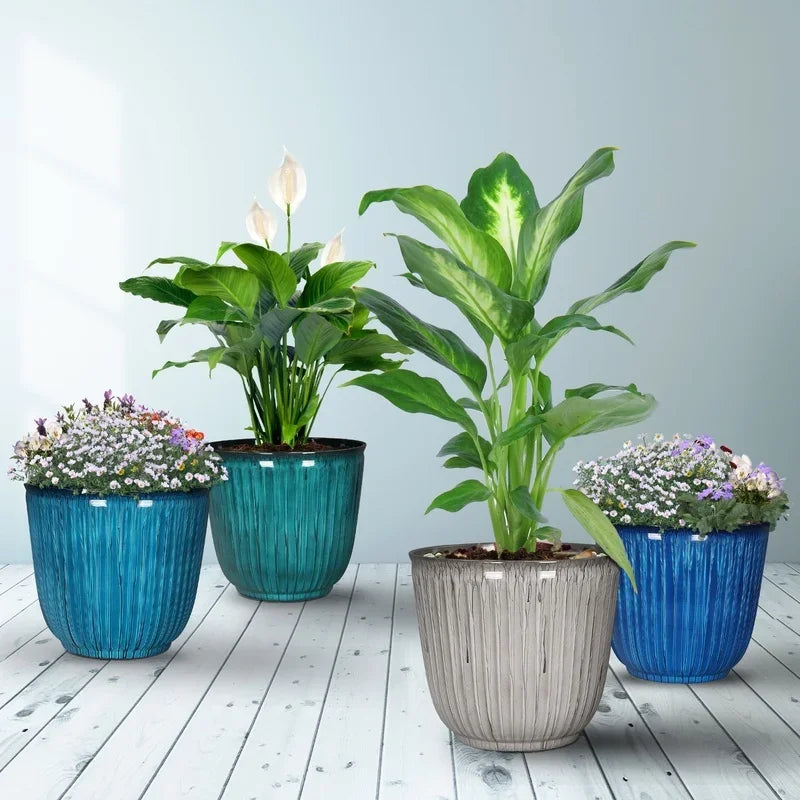 Recycled Plastic Round Planter With Drainage Holes UV Resistant