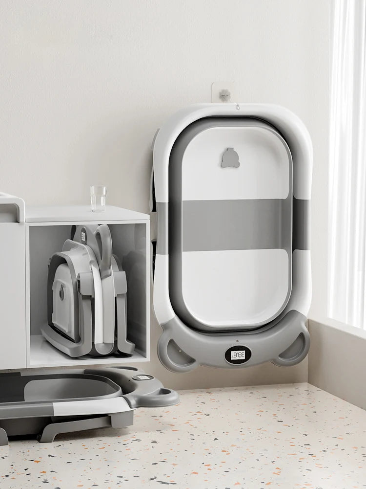 Portable Collapsible Baby Bathtub With Thermometer And Cushion