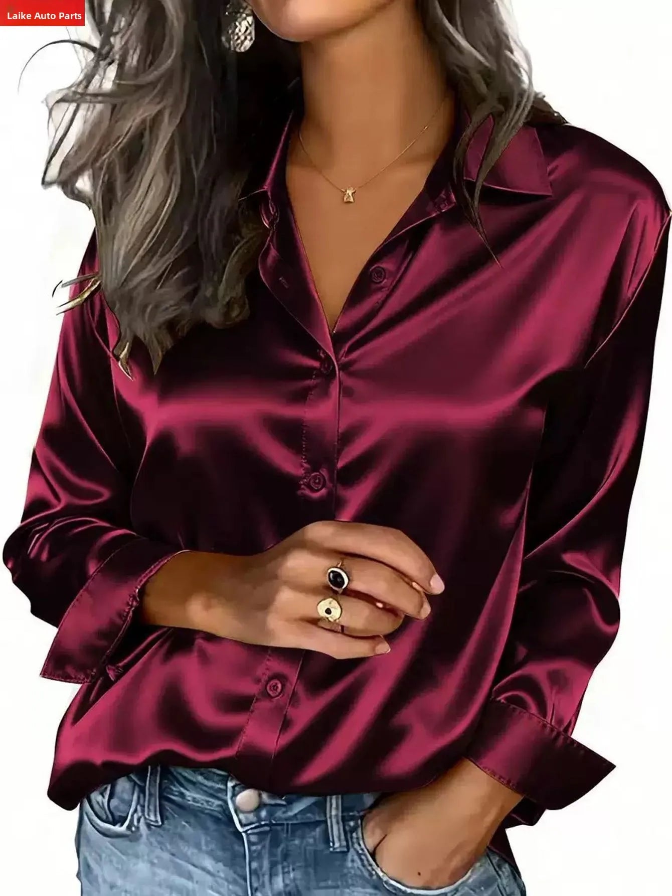 Others Silk Satin Shirt Long Sleeve Business Casual
