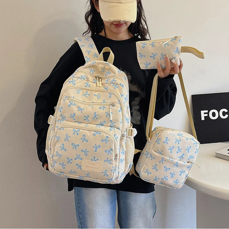 Bow Print Backpack Set With Crossbody Bag For Kids UltraDurablePremiumQualityMaterialConstruction