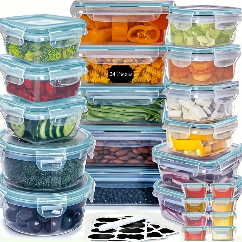 48Pcs BPA-Free Food Storage Set - 24 Airtight Containers & Lids with Labels for Pantry, Travel, Kitchen Organization
