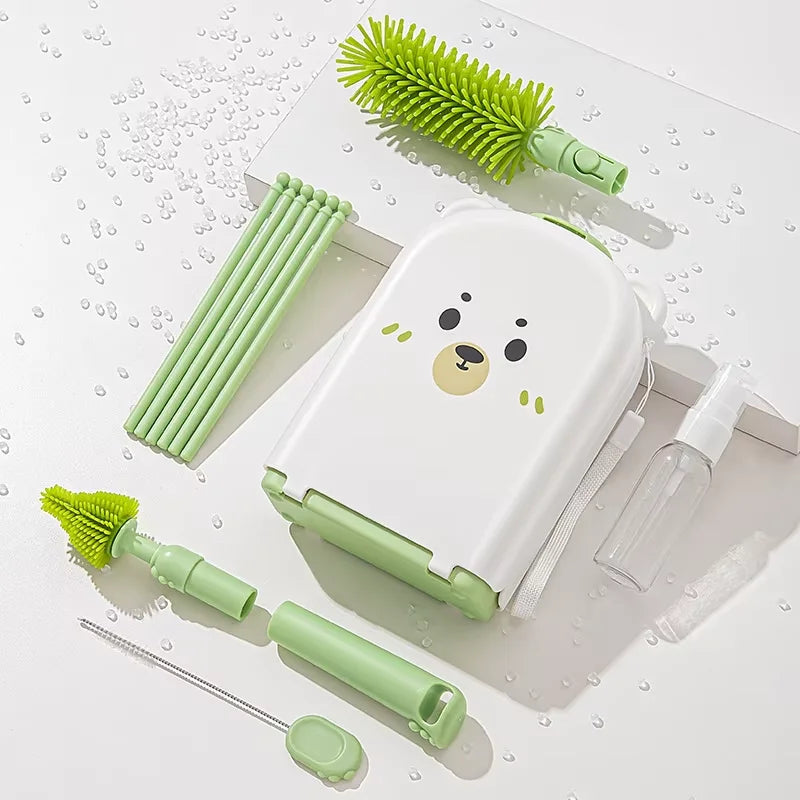 Travel Baby Bottle Brush Set With Silicone Brushes And Box