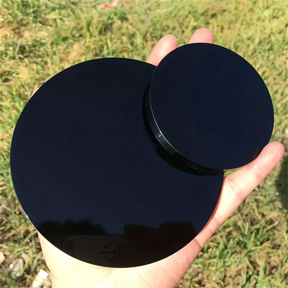 Natural Obsidian Round Mirror Black Crystal Lens Meditation