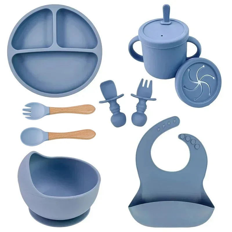 Premium Silicone Baby Dish Set With Suction Bowl And Utensils