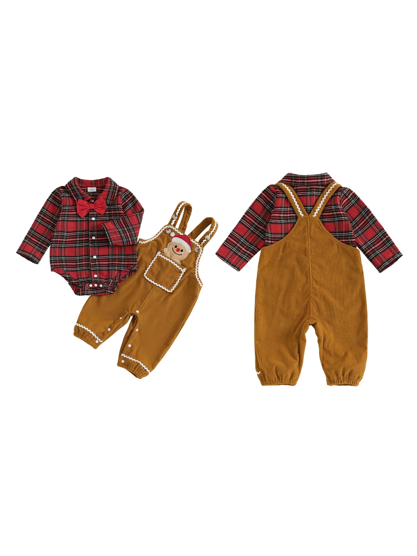Toddler Boy Red Plaid Reindeer Embroidered Outfit Pants Set