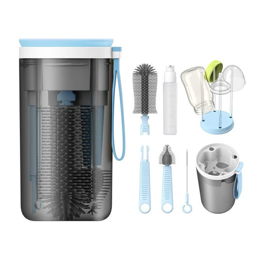 Travel Baby Bottle Set With Pacifier And Straw Cleaner Blue