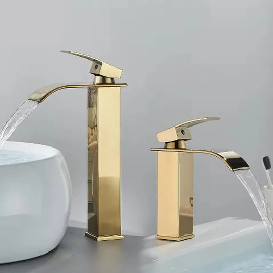 Stainless Steel Basin Faucet Waterfall Bathroom Deck Mount Single Lever