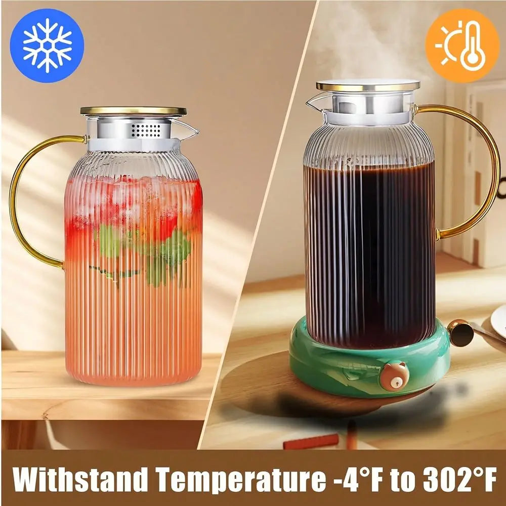 Glass Water Pitcher Set With Lid For Juices And Coffee